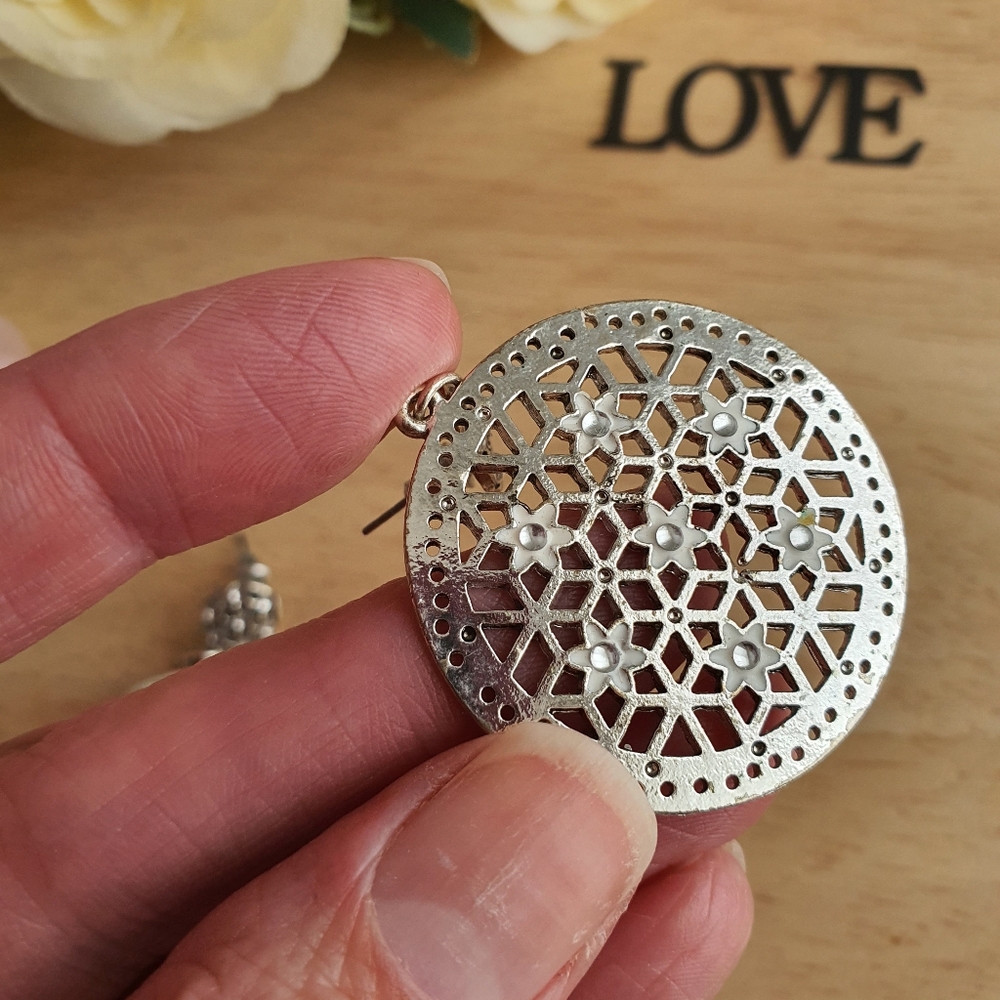 Round Silver Stud Earrings - Picture 4 of 5